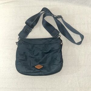 MZ Wallace Bowery Small Crossbody Navy Nylon Bag Italian Leather Trim